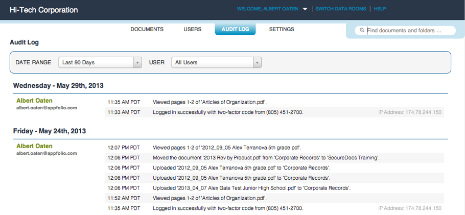 dataroom audit log